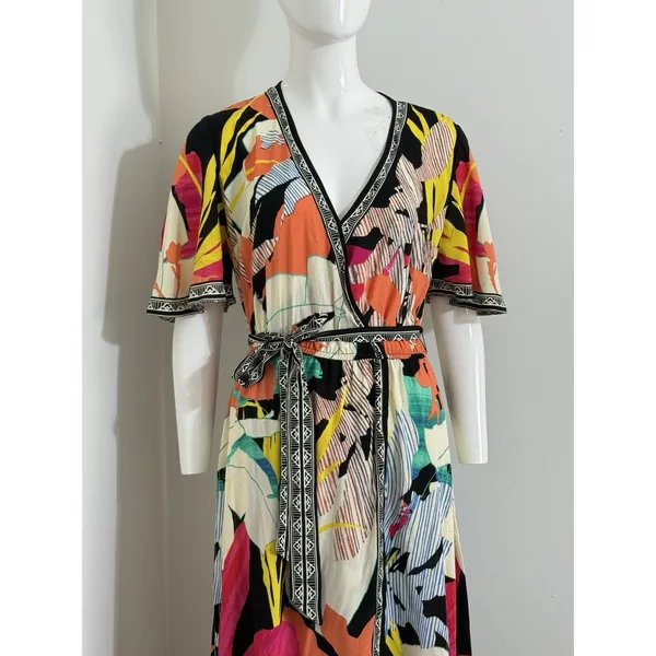 Flying Tomato Tropical Floral High Low Hem Midi Dress Plunge Neckline Size M - Image 3