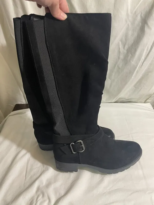 UNIONBAY Women's Black Tall Riding Boots Side Zip Buckle Stretch Panel Size 8M - Image 10
