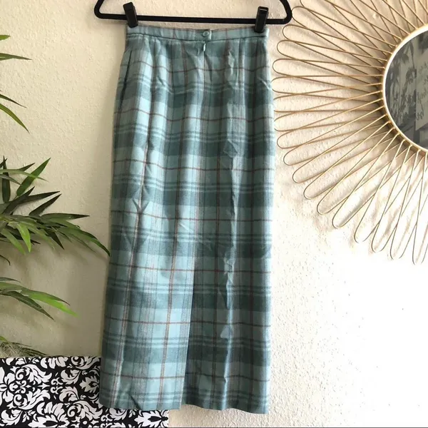 Vintage Pendleton Wool Tartan Plaid Straight Pencil Maxi Skirt Dark Academia Preppy Cottagecore Blue Waist:12.5” Length:32” - Image 2