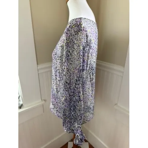 White House Black Market Burnout Floral Ruffle Cuff Blouse Size MP‎ - Image 3