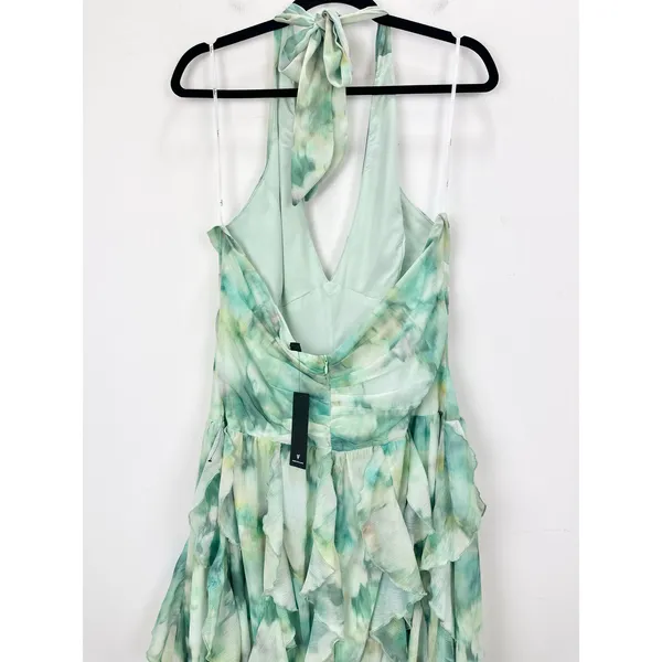 Lulus Febe Teal Green Multi Abstract Halter Ruffled Midi Dress Party XL NWT - Image 10