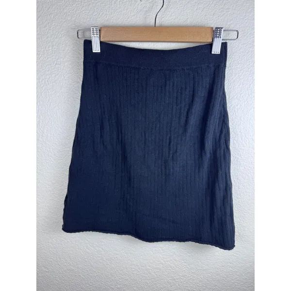 Free People Ribbed Mini‎ Skirt Women XS Black Faux Wrap Minimalist Dark Academia - Image 2