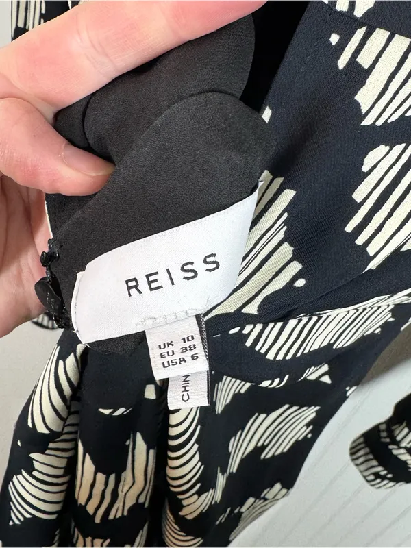 REISS Miya Ruched Long Sleeve Printed Mini Dress Size 6 black and white classy‎ - Image 9