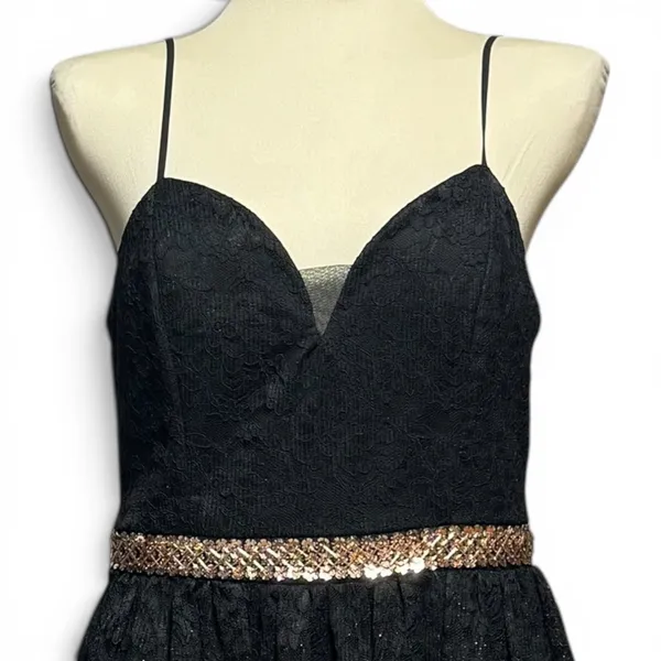 B. Darlin Mini Prom Cocktail Party Dress Lace Sequin Black Copper 15/16 - Image 2