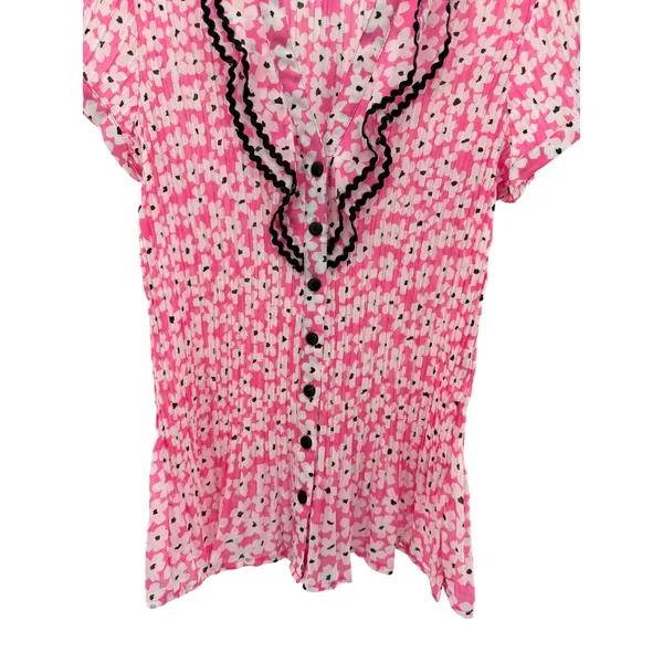 Dressbarn Pink Floral Pleated‎ Ruffle Button Blouse Romantic Cottagecore M - Image 3
