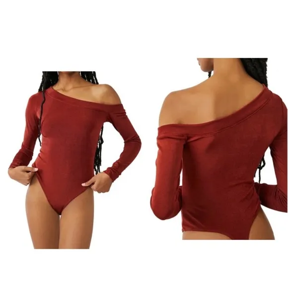 Intimately Free People That’s Hot Bodysuit Womens SZ Large Burnt Red Long Sleeve - Image 2