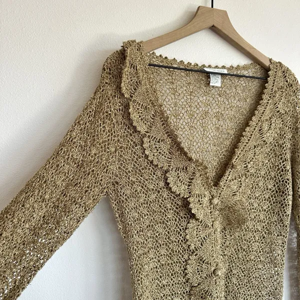 Vintage Y2K Crochet Silk Cotton Newport News Top M Sheer Ruffle Regency Fairy - Image 10
