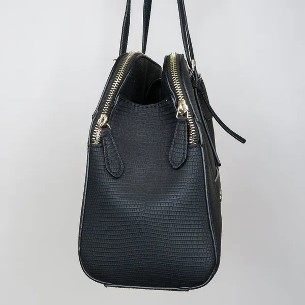 Guess Huntley Medium Cali Satchel In Black Faux Leather Alligator - Image 3
