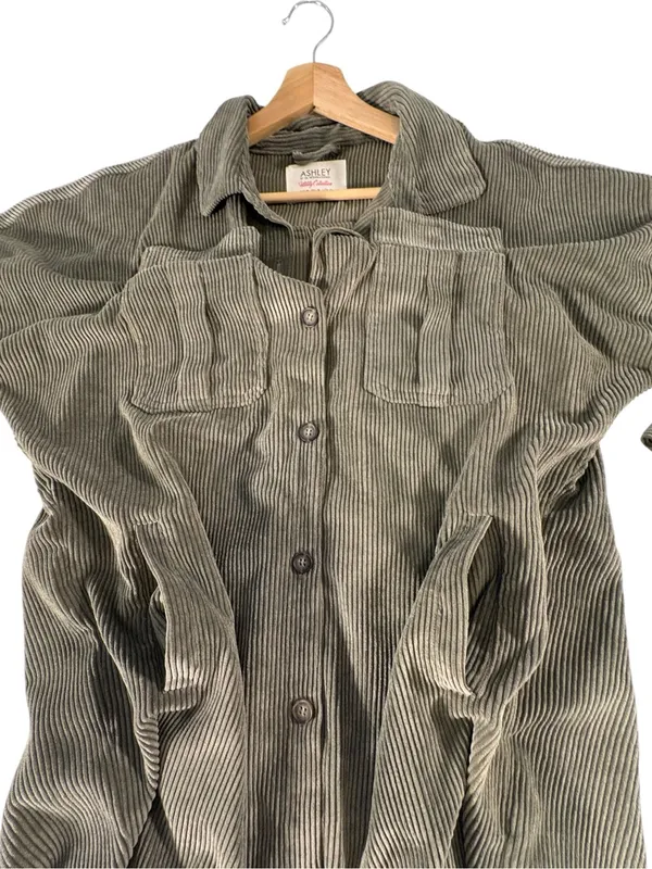 Ashley by 26 International Corduroy Shacket Dress M Olive Utility Longline Boho - Image 7