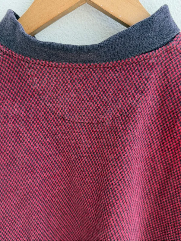 Vintage IZOD Polo Shirt Red Navy Distressed Cropped Long Sleeve 100% Cotton - Image 6