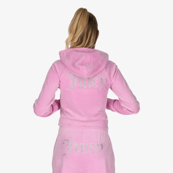 Juicy Couture OG Big Bling Crystal Logo Hoodie Jacket Pink Sz Small - Image 2