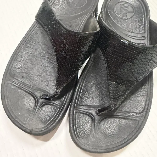 FitFlop Shoes Womens Size 5‎ Black Sequin Thong Flip Flop Wedge Sandals Comfort - Image 8