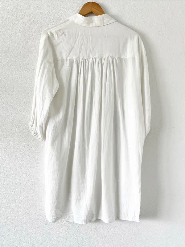 YFB White Linen Blend Oversized Button Up Tunic Shirt Dress - Image 7