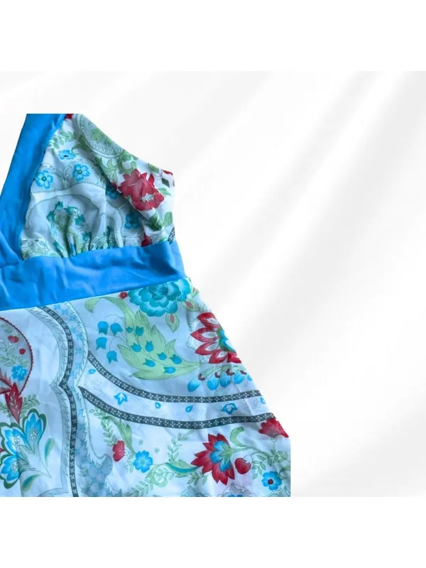 No Boundaries Y2K Baby Blue Babydoll Chiffon Tankini Top Medium Paisley Tie Back 2000s Fairy - Image 6