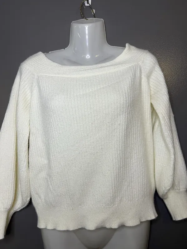 Moth Anthropologie Sweater Womens Small White Boat Neck Balloon Sleeve Knit - Image 2