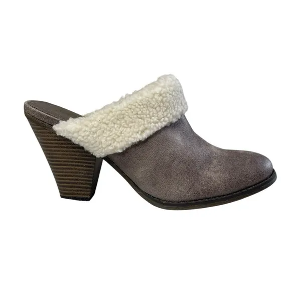 MIA Mitzy Sherpa-Lined Block Heel Mules in Gray/Taupe,‎ Size 9M - Image 4