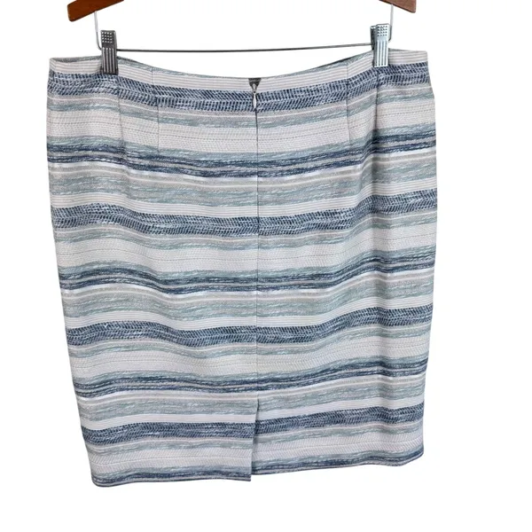 Ann Taylor Womens Blue Striped Tweed Pencil Skirt Size 14 Metallic‎ Professional - Image 2