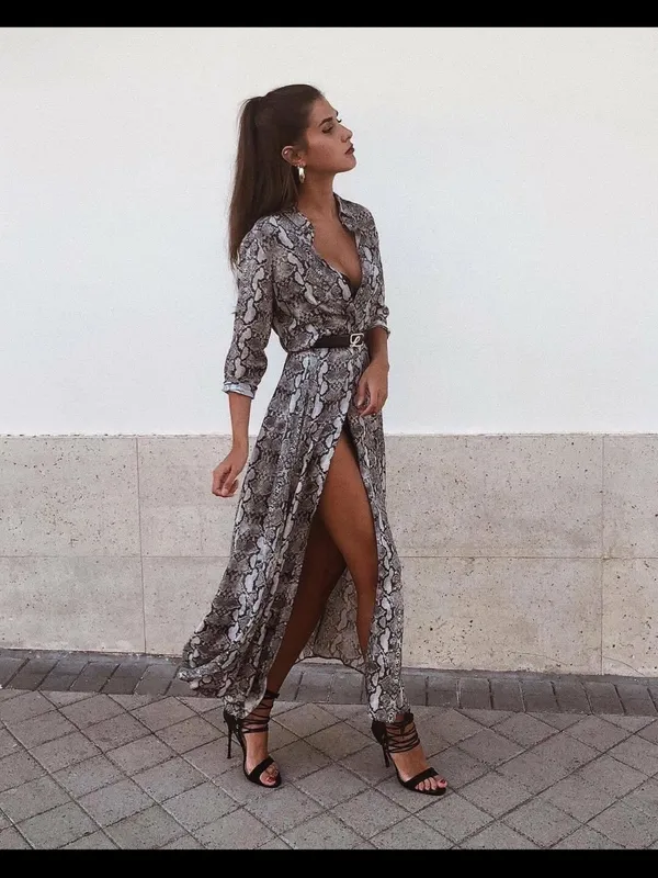 Zara Gray Snake-Print Maxi Dress - Image 6