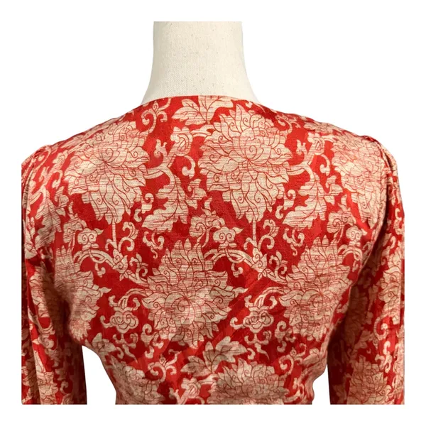 Anthropologie Women's Red Cream Floral Silk Blend Skylar Mini Dress Sz 8 Romance - Image 5