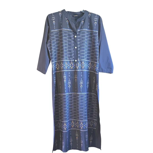 Kurta Tunic Dress Size Large Black Crepe Geometric Foil Print Straight - Image 2
