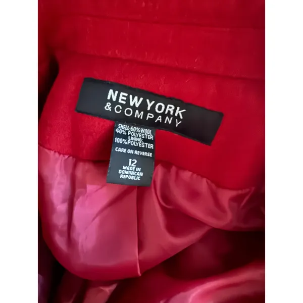 Vintage New York & Company Red Wool Blend Double Breasted Pea Coat Womens 12 - Image 5