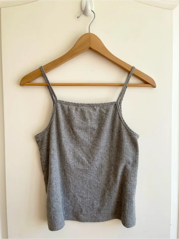 Perfectwhitetee 100% Cotton Pointelle Tank Top Size Small Gray - Image 2