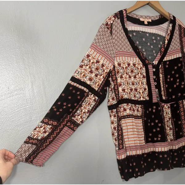 Gibson Latimer Patchwork Top Size Large Babydoll Hippie Boho Whimsigoth Peasant - Image 2