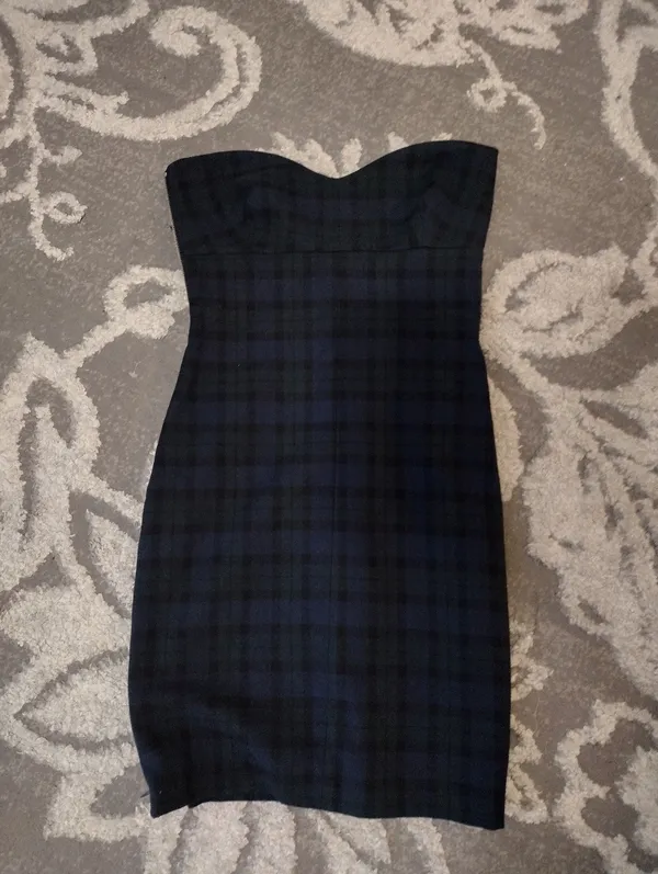 Zara Strapless Green Plaid Sheath Dress - Image 2