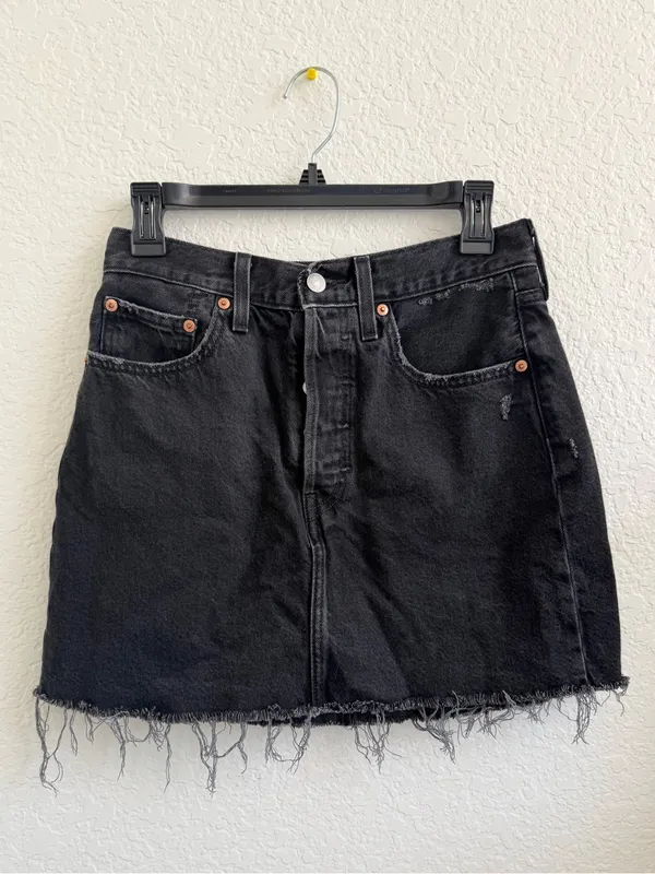 Levi's‎ Ribcage Skirt Denim Jean Black Frayed Hem Mini Skirt Size 28 - Image 2