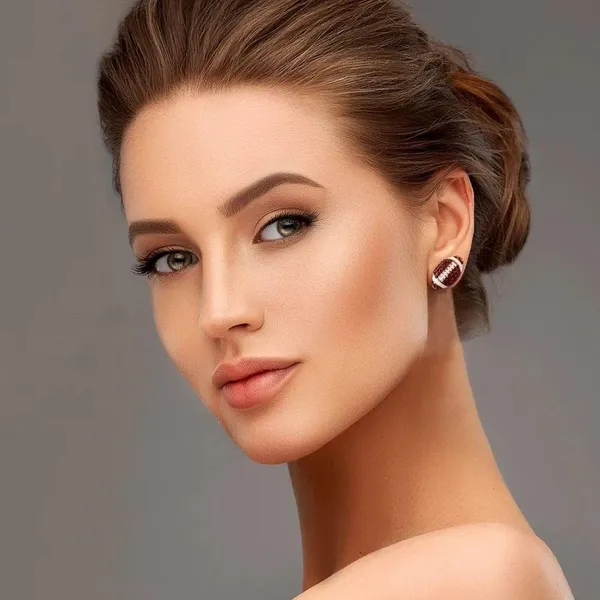 Boutique Football Shaped Earrings with Brown Crystals - Image 2