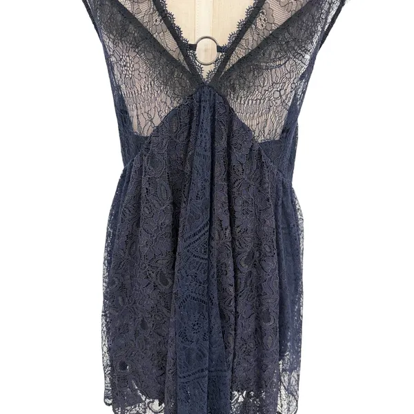 Free People Don't You Dare Lace Mini Dress Open Back Black Combo‎ Size Small NWT - Image 12