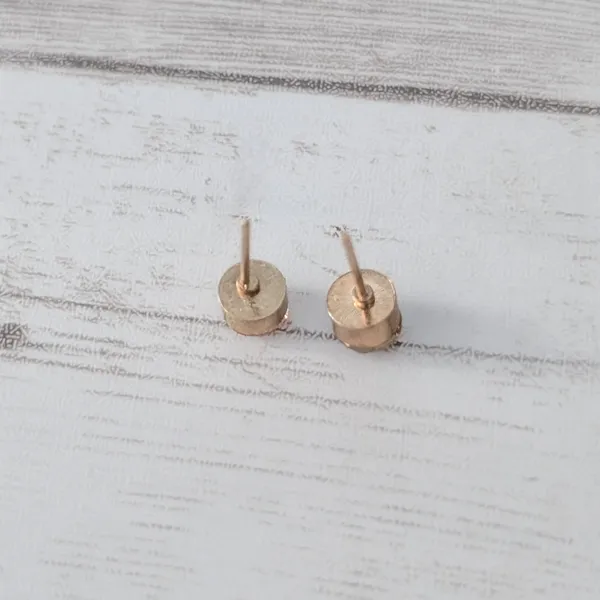 Vintage Stud Earrings - Dark Peach Tone Gem 0.5" - Image 5
