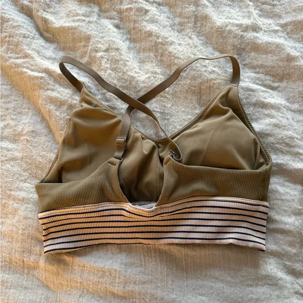 Aerie Ribbed Tan Sports Bra with Stripes - Image 2