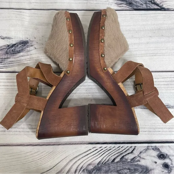Kork-Ease Wendy Taupe Rust Fur Suede Combo‎ Fabric Platform Sandals 9 - Image 6
