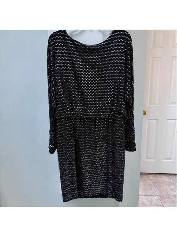 Jessica Howard Cocktail Dress, Black Silver Sparkle 12 Knee Length Long Sleeve - Image 5