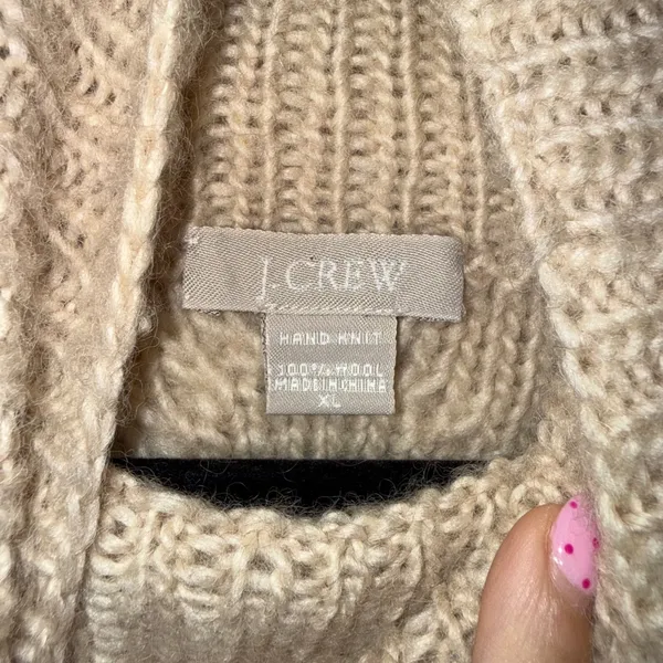 J.Crew Turtleneck Sweater Women XL Beige Good Wool Cable Hand Knit - Image 2