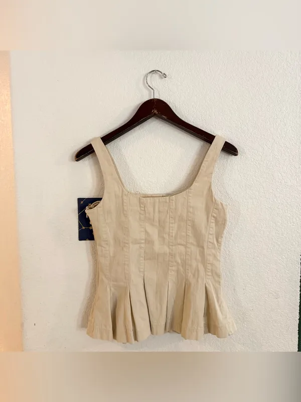 Banana Republic Womens Shirt Beige Peplum Square Neck Sleeveless Cotton Size 4 - Image 2