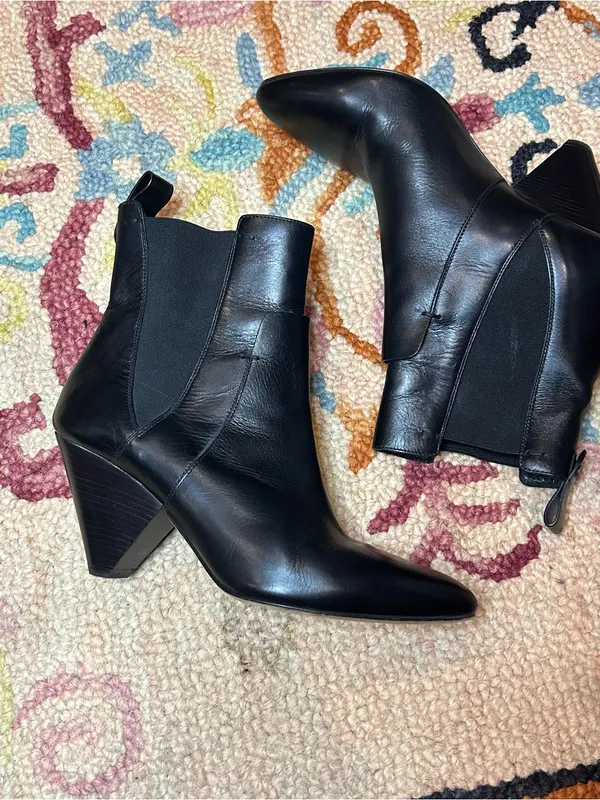 Veronica Beard Lada ConeHeel Black Leather Chelsea Booties Size 36.5 US 6.5 - Image 11