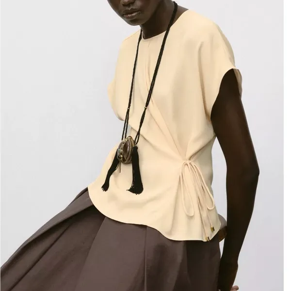 Zara NWT light yellow tie lace side top - Image 5
