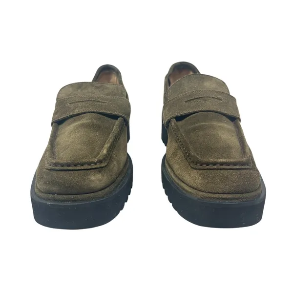 275 Central Penny Loafers Flats Suede‎ Olive Green Brown Size 37.5 US 7.5 - Image 4