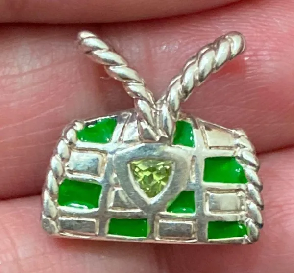 Sterling Silver 925 Green Enameled Peridot Birthstone Purse Bag Pendant 4g. - Image 13