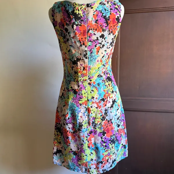 NANETTE LEPORE | Silk Psychedelic Floral Square Neck Cocktail Dress Size 2 - Image 2