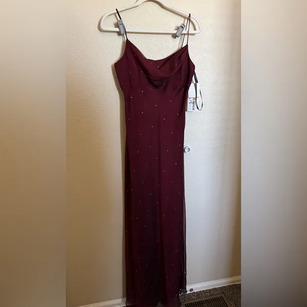 Vintage 90s Betsy & Adams Beaded Prom Formal Gown Sz 8 Red Cowl Neck Whimsygoth‎ - Image 2