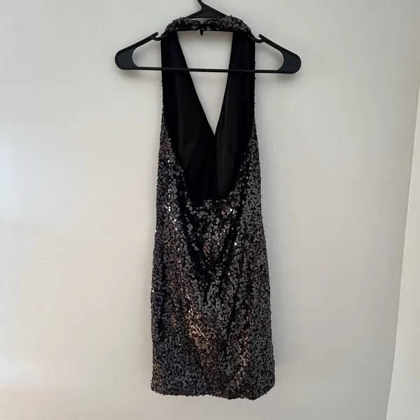 SHO by Tadashi Shoji Sleeveless Black‎ Sequin Halter Dress Size M - Image 4