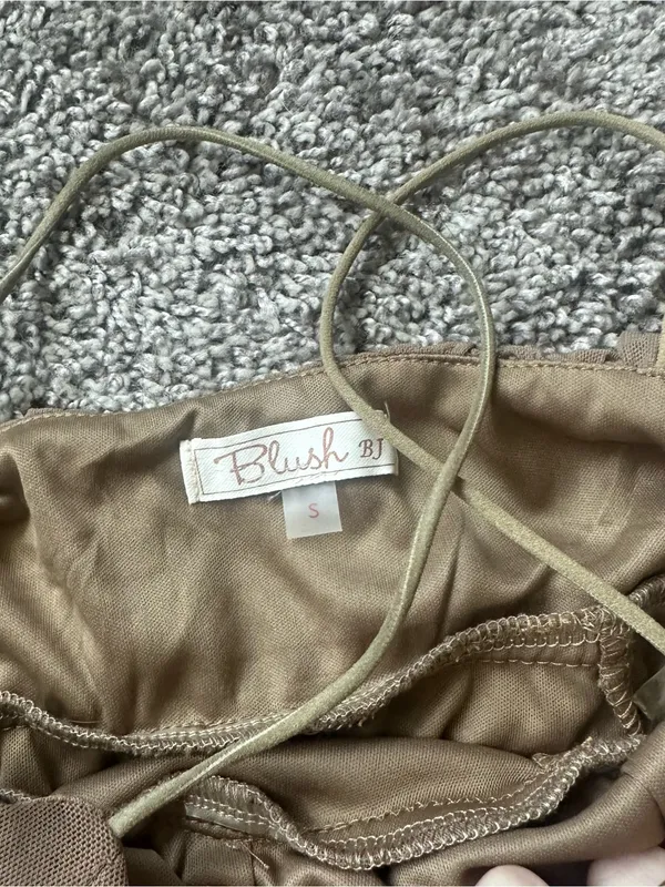 Ruched Spaghetti-Strap Bodycon Dress in Tan - Image 4