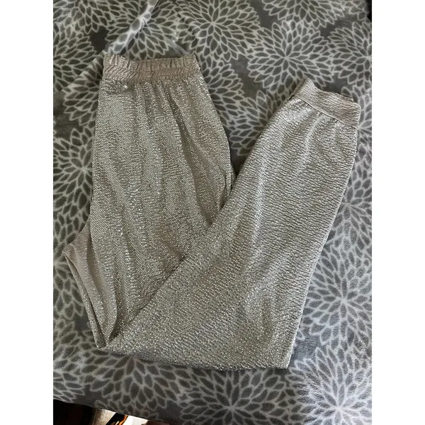 Carmela Champagne Metallic Shimmer Jogger Pants Medium Made in USA Party Disco Glam M - Image 6