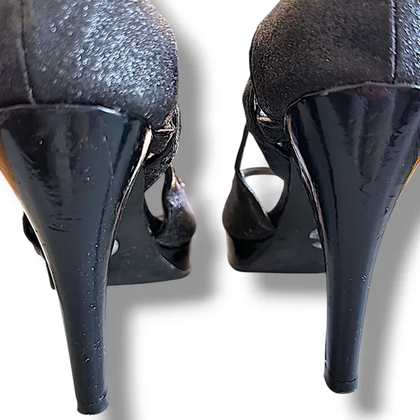 G by Guess Platform Pumps Womens‎ Black Good Glitter Peep Toe Heels Size 7.5 - Image 6