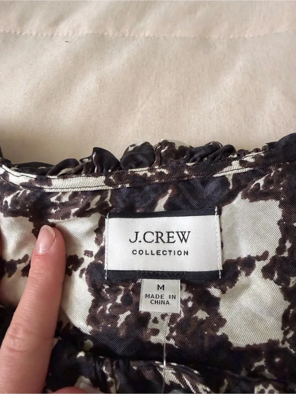 NWT J. Crew Black & White Plaid Ruffle Collar 100% Silk Blouse - Image 5