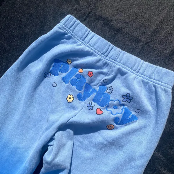 🩵 Playboy By PacSun Size XS (Small - Medium) Baby Blue Ombre Floral Logo Joggers Sweatpants 💙 - Image 3
