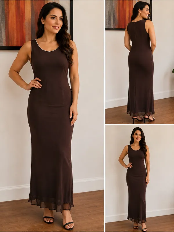 Onyx Nite Brown Sleeveless Maxi Dress - Image 2